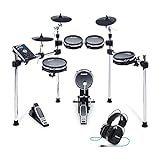 Alesis Drums und Kophörer Paket - Command Mesh Kit 8-teiliges E Drum Set mit 600 elektronischen/akustischen Drum-Kits, Drum-Lektionen von Melodics & Professioneller E Drums Kopfhörer DRP100