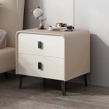 Moderner minimalistischer Nachttisch aus Massivholz mit doppelten Schubladen, weißes Mikrofaser-Leder-Finish, kompakter Mini-Nachttisch für Schlafzimmer, Aufbewahrungslösung