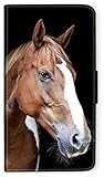 blitzversand Flip Case Sunset Horse Pferd kompatibel für Samsung Galaxy S5 Mini Lange Nase Pferd braun Handy Hülle Leder Tasche Klapphülle Brieftasche Etui rund um Schutz Wallet M13