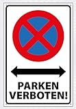 Hochwertiges Schild aus Alu-Dibond mit UV-Schutzlackierung ' PARKEN VERBOTEN ' 300 x 200 mm rechteckig | Parkverbot | Parken Verboten | Hinweisschild mit Lochbohrungen