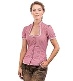 Trachtenbluse Jasmin rot/Weiss kariert - traditionelle, taillierte Trachten Bluse mit Stehkragen & Herzknöpfen (46)