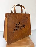 STEINFIGURENWELT GIEBEN Edelrost Große Handtasche 32x37cm Tasche zum Bepflanzen Moin mit Schmetterling Rost Pflanztasche Blumentopf Windlicht Edelrost Gartendek