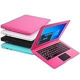 BIGMAC Windows 10 Laptop Mini 10,1 Zoll 32 GB AZERTY-Tastatur, Französisch, ultradünn und leicht, Netbook Intel Quad Core PC, HDMI, Webcam Netflix Youtube (Rosa)