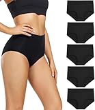 wirarpa Damen Unterhosen Baumwolle Slips Damen Hoher Taille Atmungsaktive Taillenslip Wochenbett Unterwäsche Mehrpack Größen 32-58, Schwarz-5er Pack, Small (36)