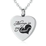 Gualiy Asche Anhänger Urne, Kette Mit Anhänger Edelstahl Herzanhänger Graviert mit Always in My Heart Silber Urnen Anhänger