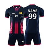 Personifizieren Fussball Trikot Kinder Erwachsene Hemd & Kurze Set mit Nummer Name Team Logo Fußball Trikot (Saphirblau)