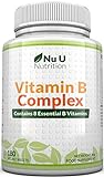 Vitamin B Komplex - 180 Vegan Tabletten - Alle 8 B Vitamine in einer Tablette - 6 Monate - Vitamine B1, B2, B3, B5, B6, B12, Biotin & Folsäure - Nahrungsergänzungsmittel von Nu U Nutrition