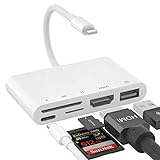 Lighting auf HDMI USB Adapter, 5-in-1 HDMI Digital AV USB SD/TF Adapter Anschluss USB Kamera mit HDMI Sync Bildschirm, SD/TF Kartenleser und Power Port kompatibel für iPhone/TV/Projektor/Monitor/Pad