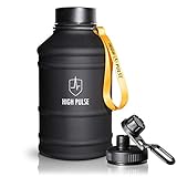 High Pulse® Water Jug aus Edelstahl mit Trinkaufsatz + Verschlusskappe (2,2 l) – Auslaufsichere Trinkflasche für Ihr Fitness- und Krafttraining – 100% BPA-frei und Kohlensäure geeignet (Schwarz) 