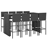 9-teiliges Terrassenmöbel-Set für den Außenbereich, Poly-Rattan-Garten-Bartisch-Set mit Kissen – elegantes 9-teiliges Garten-Bar-Set aus schwarzem Korbgeflecht-Schwarz