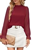 Odosalii Damen Langarmshirt Mode Rüschen Puffärmel Elegante Oberteile mit Kragen Winter Spitzen Hemd Bluse Top Longshirt B