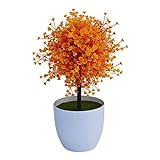 Katolang Simulation Bonsai Künstliche Pflanzen, Ornament, realistischer Bonsai aussehender Kunststoff Desktop Dekor für Zuhause Orange
