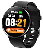 Smartwatch Herren Schrittzähler Rund Fitnessuhr Fitness Tracker Armband Uhr Damen Pulsuhr Sportuhren Blutdruck Pulsmesser Armbanduhr Wasserdicht IOS Android Smart Watch