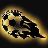 Fußball Nachtlicht Schlummerlicht Geschenk Deko Holz led Wand-Lampe personalisiert mit Namen für Kinder Jungs Mädchen Junge zum Geburtstag I Batteriebetrieben