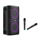 Hisense HP 110 Party Rocker One Plus- Tragbarer Party Lautsprecher mit Karaoke Modus inkl. 2 Mikrofone, 300 W Klangvolumen, DJ Effekte, kabelloses Laden, 5 Lichteffekte, bis zu 15h Akkulaufzeit, IPX4