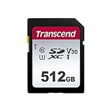 Transcend Highspeed 512GB SDXC Speicherkarte (für Digitalkameras; Bilder & Videos; Autoradio) Class 10, UHS-I U3, Video Speed Class V30 für 4K Ultra HD TS512GSDC300S-E (umweltfreundliche Verpackung)