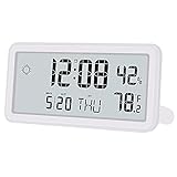 Rfeeuubft Uhr für Schlafzimmer,Digitale Wand Uhren,Mit Datum,Woche,Innen Temperatur und Luft Feuchtigkeit,Batterie Betrieben Weiß