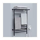 JIEZ Intelligenter elektrischer Handtuchwärmer mit oberer Ablage, beheizter Handtuchhalter für Badezimmer, an der Wand befestigter beheizter Handtuchhalter mit 9 Stangen, Kohlefaser-TRO