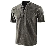 Shirt Herren Sommer Basic Einfarbig V-Ausschnitt Kragenloses Shirt Urban Modern Neue Klassisch All-Match Herren Kurzarm Freizeithemden E-Grey 3XL