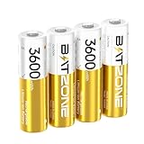 BATZONE 4 x AA Lithium Akkus, wiederaufladbare AA Akku, Typ Li-ion 3600mWh AA Akkus, geringe Selbstentladung 1.5V AA Batterien, mit Batterie Schutzbox