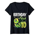 Eidechsenliebhaber 10. Geburtstag Party B-Day 10 Jahre alte Mädchen T-Shirt mit V-Ausschnitt