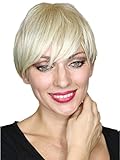 Prettyland hell-Blond Kurz-Haar Perücke Unisex Damen & Herren Stufen-Schnitt Glatt Trendy Pixie Cut Frisur C605