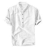 Xmiral Herren Leinenhemd leinen Shirt Kurzarm Hemden mit Stehkragen Kurze Knopfleiste Slim fit für Männer(Weiß,XL)