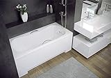 ECOLAM Badewanne Rechteck Acryl Aria weiß 130x70 cm + 2 Handgriffe + Schürze Ablaufgarnitur Ab- und Überlauf Automatik Füße Silikon Komplett-Set