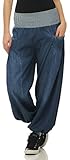 Malito Damen Pumphose im Denim Style | perfekte Jeans zum Tanzen | Aladinhose zum Chillen | Haremshose - Goa 6258 (blau)