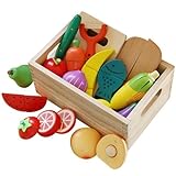 Hölzernes Küche Kinder Spielzeug, Schneiden Sie Obst und Gemüse Magnetspielzeug, Kochen Lebensmittel Simulation Bildungs und Farbe Wahrnehmung für Vorschulalter Kleinkinder Jungen Mädchen