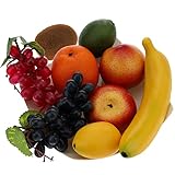 Gresorth Künstliche Früchte Fälschen Apfel Banane Orange Zitrone Pfirsich Traube Kiwi Dekoration - 9 Stück