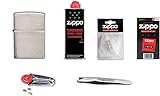 Zippo Erstausstattungs-Set: Zippo Feuerzeug Chrom + Benzin, Feuersteine, Docht, Watte, und Pinzette