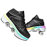 Roller Skate Shoes Rollschuhe verstellbar Damen Schuhe mit Rollen für mädchen Retractable Roller Shoes Roller Skates Bequem und atmungsaktiv Quad Skates für Mädchen (LED Black, 35)