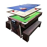 Billardtisch 7 FT mod. Mattew Vert mit Bänken und Tischhockey und Tischtennistisch und Tischdecke