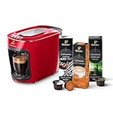 Tchibo Cafissimo mini Kaffeemaschine Kapselmaschine inkl. 30 Kapseln für Caffè Crema, Espresso und Kaffee, Rot, für Zuhause, Reisen, Camping, Büro