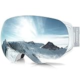 findway Skibrille für Brillenträger Herren Damen,Snowboardbrille mit Magnetischen Wechselgläsern, Silber Verspiegelt Snowboard Brille Magnet Brillenträger Polarisierend
