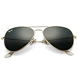 Pro Acme Klassische Herren Und Damen Pilotenbrille Sonnenbrille, 100% Echte Glaslinse-Sonnenbrillen (Goldener Rahmen / Grauer Linse)