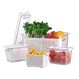 BEYONDA Frischhaltedosen Kühlschrank Set, 3-TLG, Frischhaltedosen Obst Gemüse mit Deckel 4.5L (1x) + 0.48L (2X), BPA frei Gemüse Aufbewahrungsbox, Frischhalteboxen mit Abtropfgitter