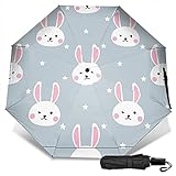 LYYNBLA Kaninchen-Regenschirm kompakt, manuell öffnen/schließen, dreifach faltbar, Reise-Anti-UV-Regenschirm, winddicht, faltbar, tragbar, Outdoor-Sonnenschirm für Regen und Sonne