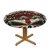 zsst Tischdecke mit indianischem Totenkopf-Motiv, rund, für Party, Esszimmer, Küche, Dekoration, elastischer Rand, 114,7 - 127,8 cm