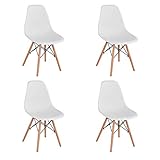 BenyLed 4er Set Modern Esszimmerstühle, Skandinavisch Esszimmerstühle mit Buchenholz Bein für Esszimmer, Küche, Restaurant (Weiß)