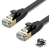 Lan Kabel 10meter - Cat 7 Ethernet Kabel 10/100/1000/10000Mbit/s 600Mhz High Speed Gigabit Netzwerkkabel mit RJ 45 Stecker - STP Flach Internet Kabel - Patchkabel für Router Modem, PS4/5, schwarz