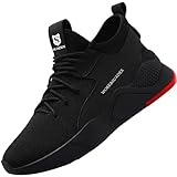 SUADEX Arbeitsschuhe Sicherheitsschuhe Herren Damen Leicht Atmungsaktiv Stahlkappenschuhe Unisex Sneaker mit Stahlkappe (02-Schwarz 46EU)