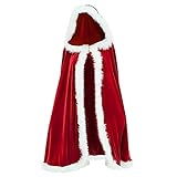 BYFRI Weihnachtskostüm Frau Weihnachtsmann-Mantel Samt Roter Umhang Mit Kapuze Abendkleid Weihnachtsfest 1.2m