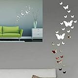 SwirlColor Schmetterling Deko, 36 Stück Spiegel Schmetterling Aufkleber Acryl Silber 3D Schmetterlinge für die Wand Wohnzimmer Schlafzimmer Büro