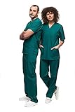 Mazalat, Unisex medizinische uniform Set mit Kasack und Hose, Medical Schrubb-Set, Pflege Berufsbekleidung, Grün, XXXL