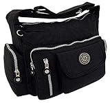ekavale Wasserabwesende hochwertige leichtgewichte Damen-Handtasche Umhängetasche aus Crinkle Nylon (Schwarz)