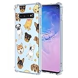 JNRXYJX Schutzhülle für Samsung Galaxy S10, Samsung S10 SM-G973U mit Blumenmuster, transparent, TPU, Tierwelpe, schlank, niedlich, transparent, weich, Bumper-Schutzhülle für Samsung Galaxy S10
