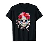 Mexikanische Rosen Totenkopf T-Shirt für Männer und Frau