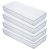 Kingrol 4 x transparente Schubladeneinsätze, 38,1 x 15,2 x 5,1 cm, Schreibtisch-Schubladenteiler, Aufbewahrungsbox-Set für Utensilien, Junks, Schminkutensilien, Schmuck, Bürobedarf.
